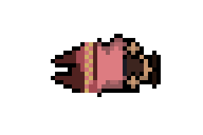 A 16-bit style sprite of an original character, Gaspar, knocked down. February 2025.
