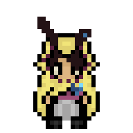 A 16-bit style sprite of an original character, Aurelia, facing forward. December 2024.