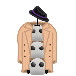 A stack of 3 creatures, called metronomes, in a trench coat and fedora. Their intended use is as a basic enemy type in an RPG-style game. May 2025.