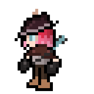 A 16-bit style sprite of an original character, Ray, facing left. October 2024.