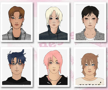 A set of portraits in the likeness of Korean pop group P1Harmony. October 2025.