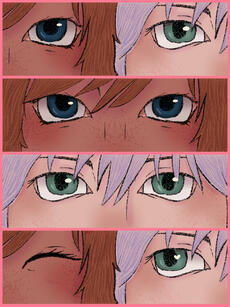 A fanart of two characters, Sora and Riku from Kingdom Hearts, with focus on their eyes. April 2025.